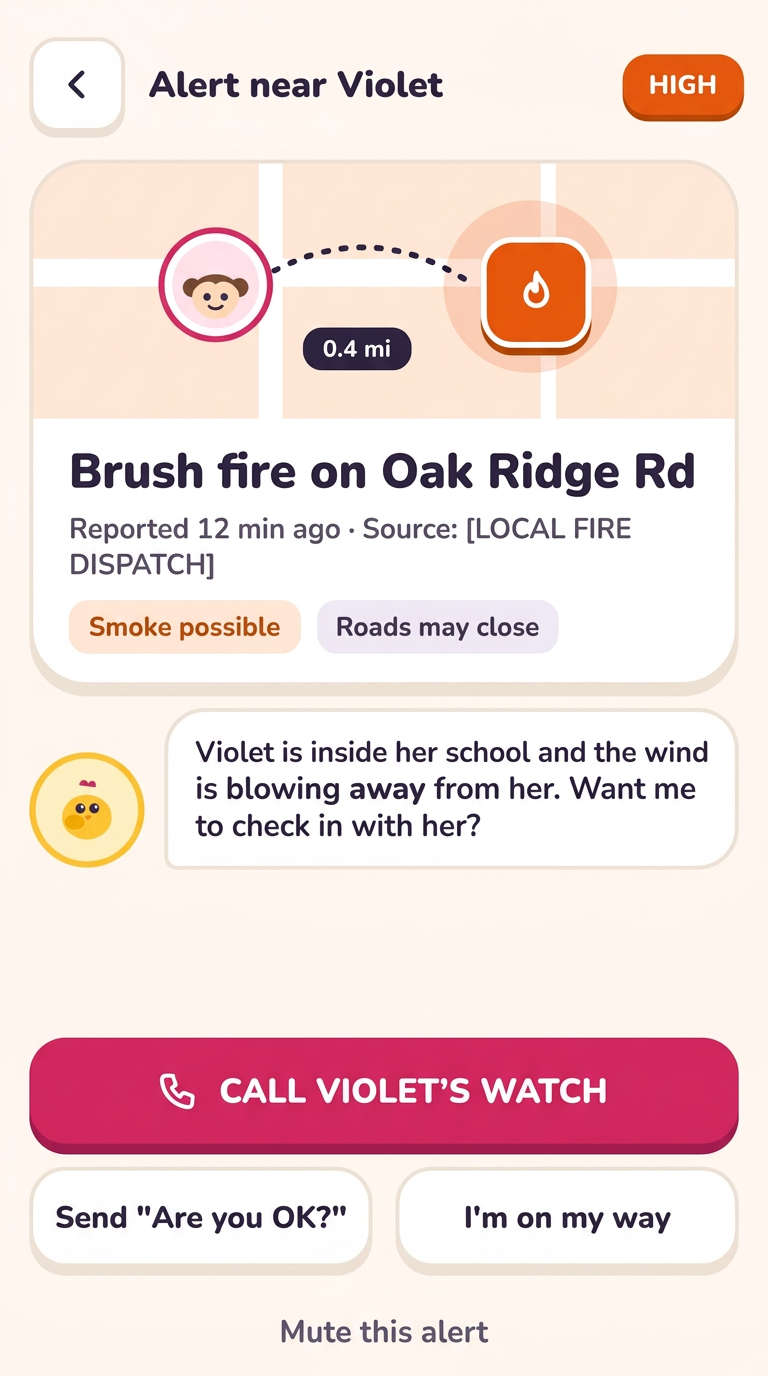 Fire alert near Violet's school