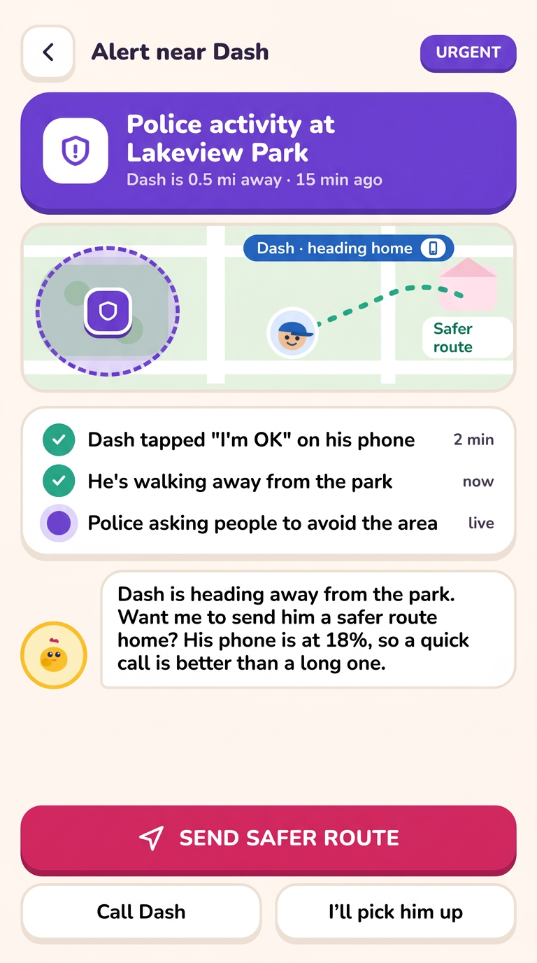 Police activity alert on Dash's route